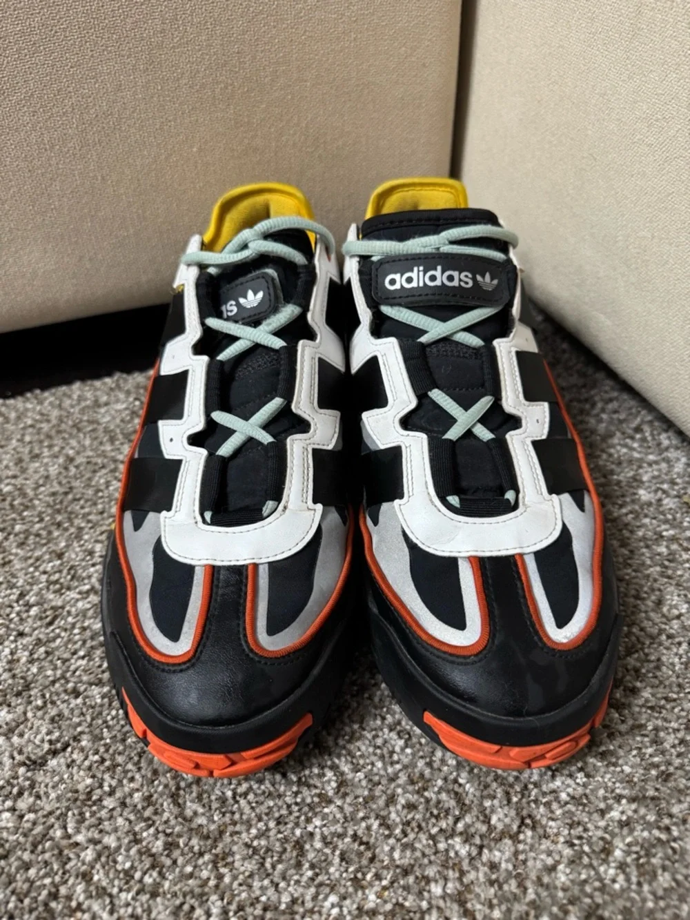 adidas Men's Black White Yellow Multi-Color Athletic Sneakers - Picture 2 of 4